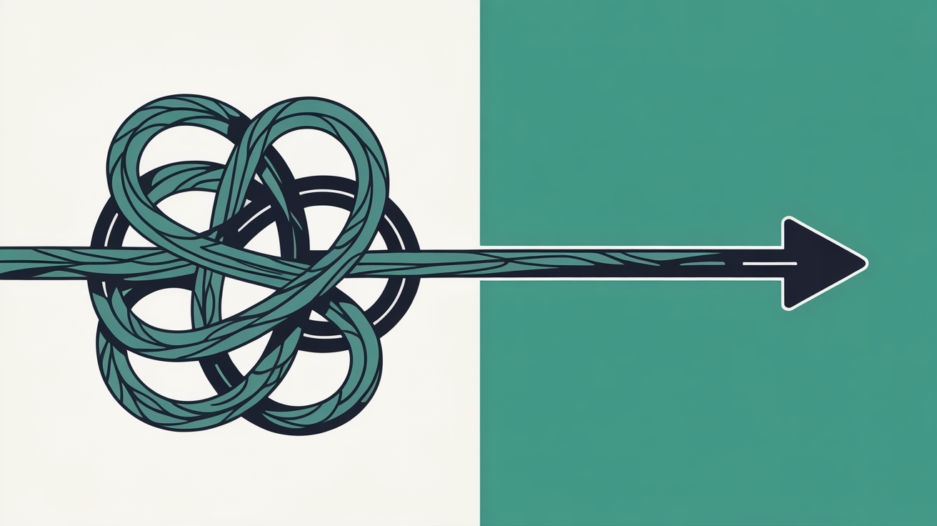 Flat illustration comparing a long winding path with multiple stops versus a short direct path to a completed website