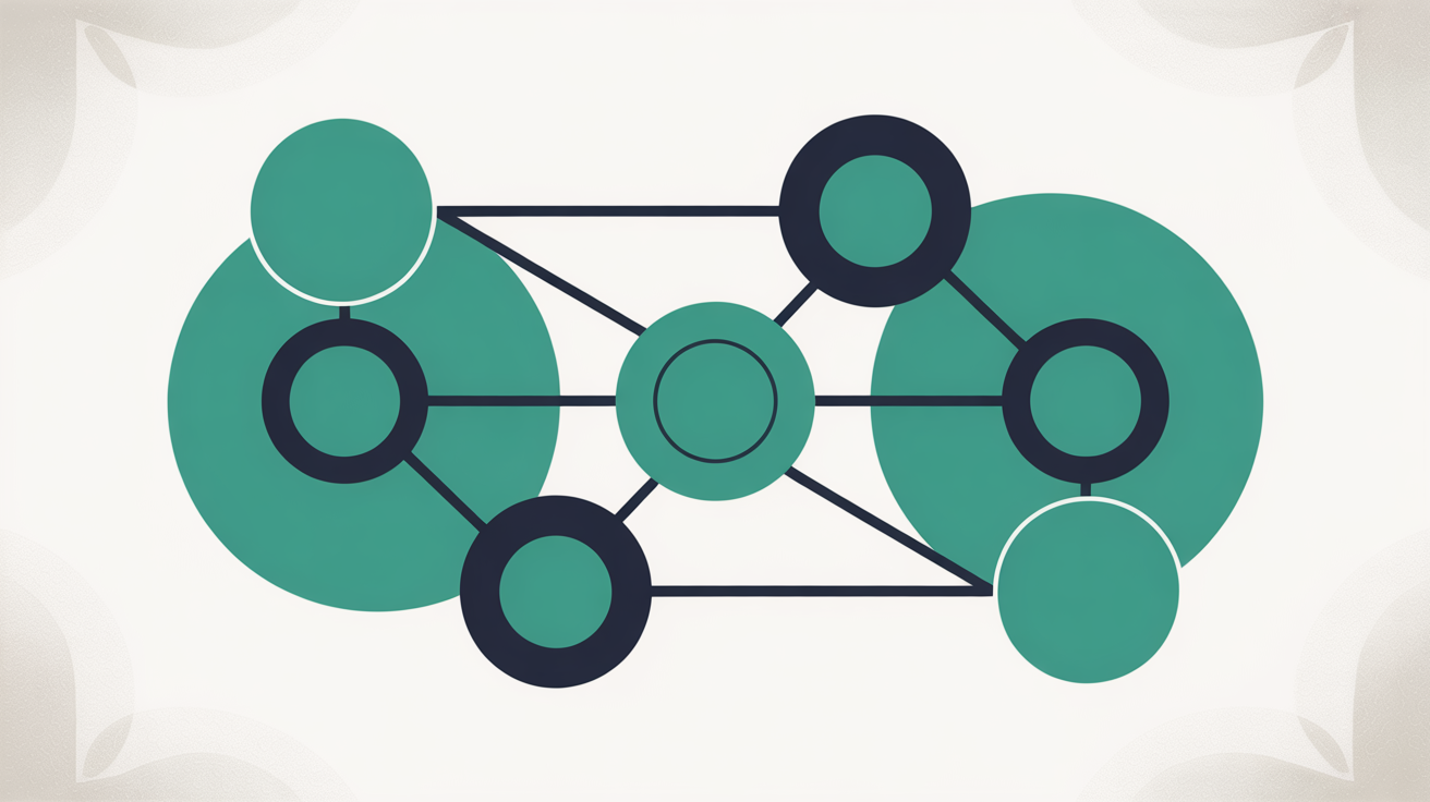 Abstract flat illustration of structured data nodes connected by lines, suggesting machine-readable semantic structure