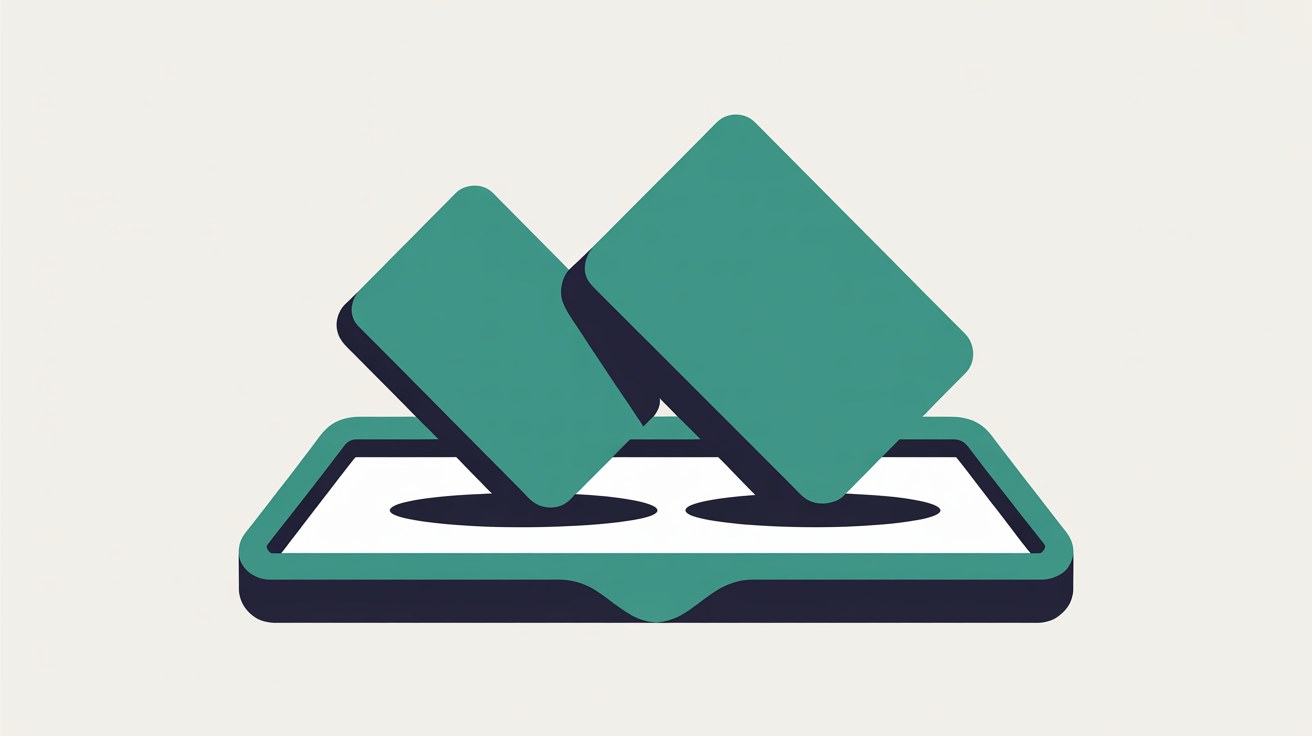 Two rounded teal blocks lifting cleanly out of a shallow navy tray, suggesting something that can be picked up and moved elsewhere