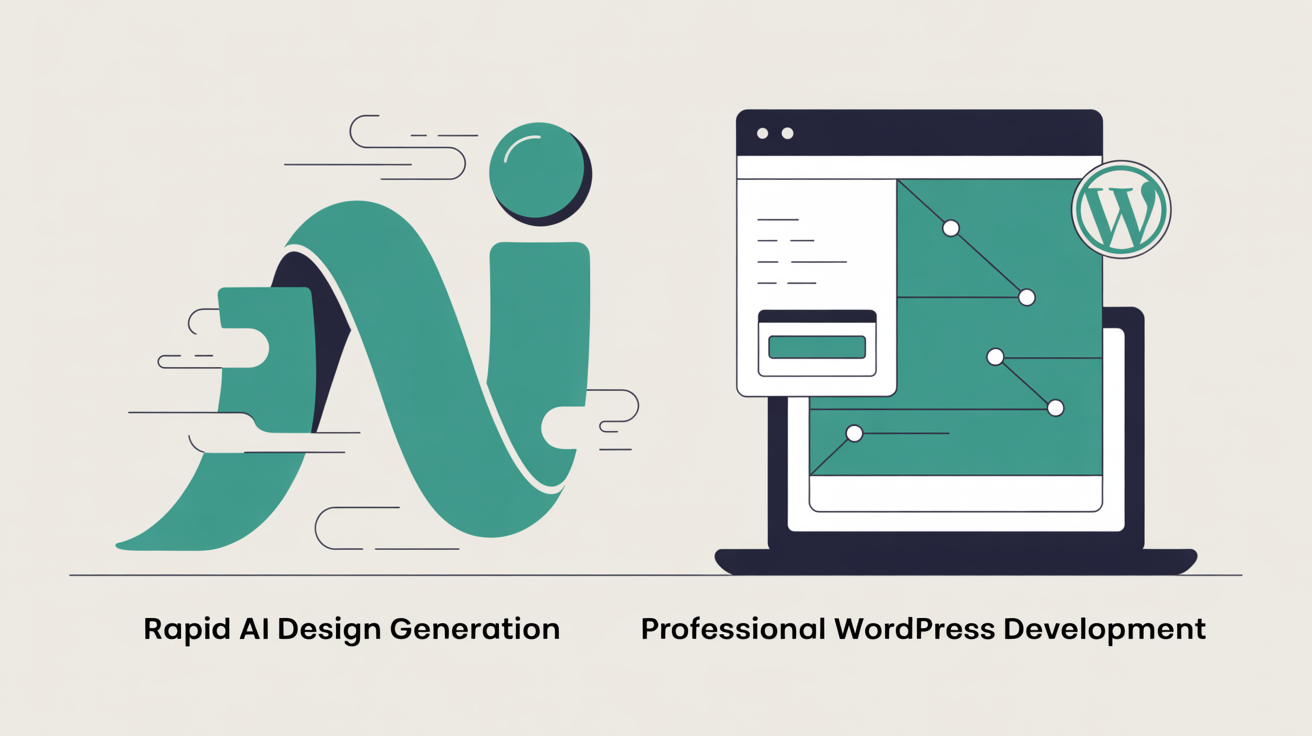 Split screen showing AI-generated mockup versus functional WordPress implementation