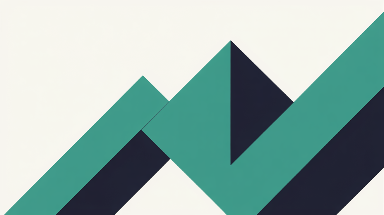 Bold geometric shapes forming an ascending pattern with teal accents on warm off-white background