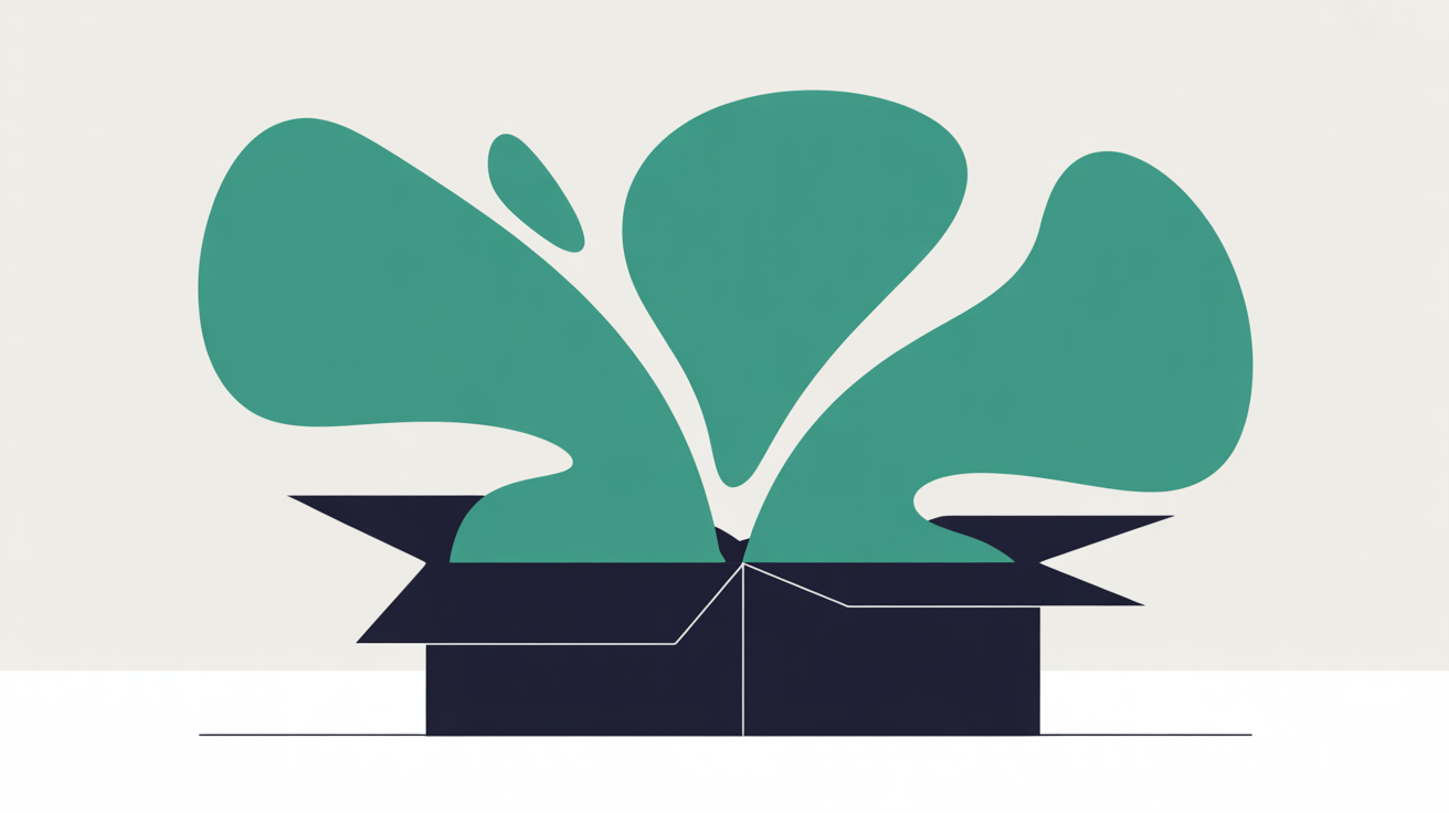 Flat illustration of abstract shapes breaking free from a contained grid, representing website flexibility and openness