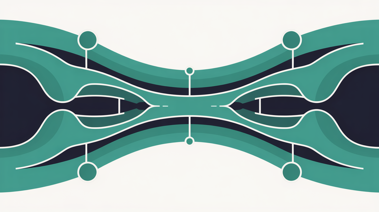 Abstract network of connected nodes and lines in teal on warm off-white, suggesting parallel infrastructure provisioning