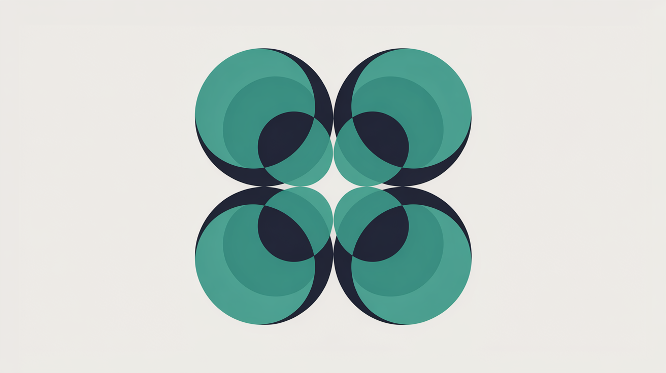 Four overlapping rounded shapes in subtle teal gradient on a warm grey background, suggesting layered detection methods working together