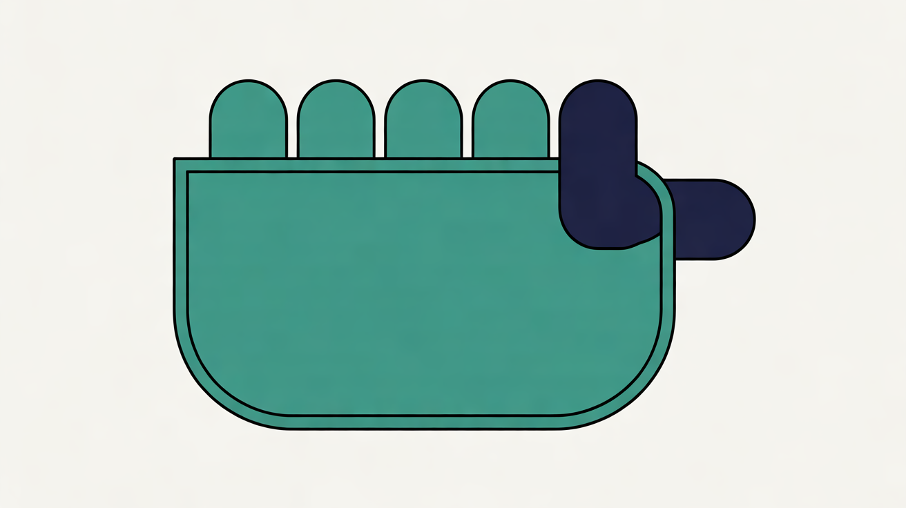 Flat illustration of a rounded teal window shape on an off-white background, with four teal tiles along its top edge and one navy tile reaching over its side and out of the frame