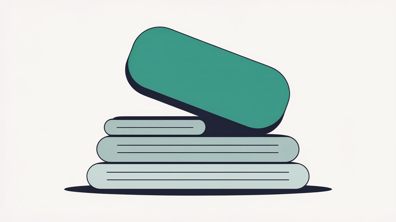 Flat illustration of one teal shape rising to the top of a stack of pale grey rectangles on a warm stone background, suggesting a single result claiming first position