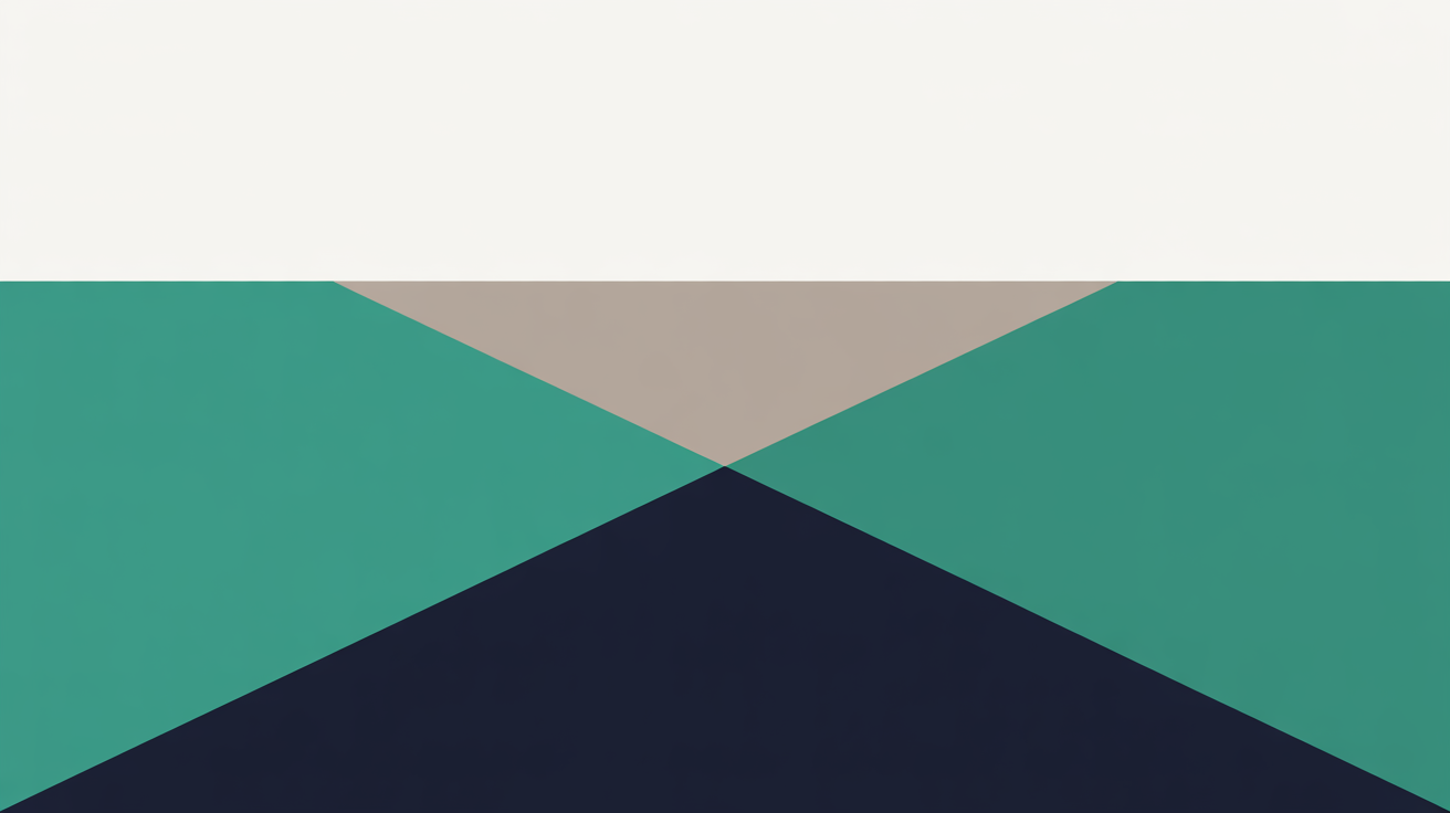 Abstract flat illustration of three contrasting geometric zones in teal and warm grey representing different website platform options and their cost structures