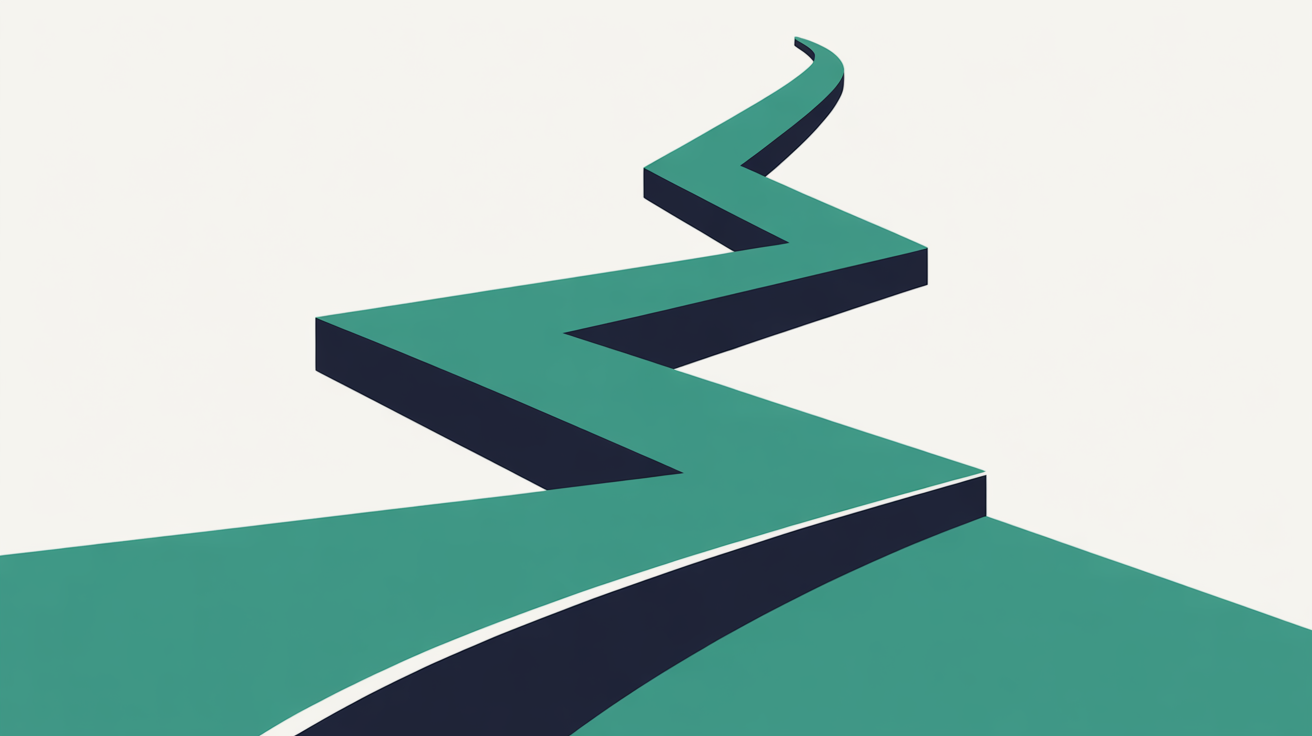 Abstract flat illustration of a clean direct teal pathway on warm grey background suggesting a clear straightforward route forward