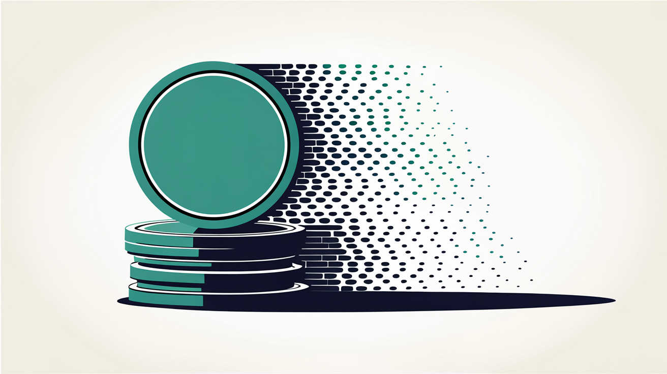Flat illustration of a stack of circular tokens dissolving into faint scattered dots on a warm background
