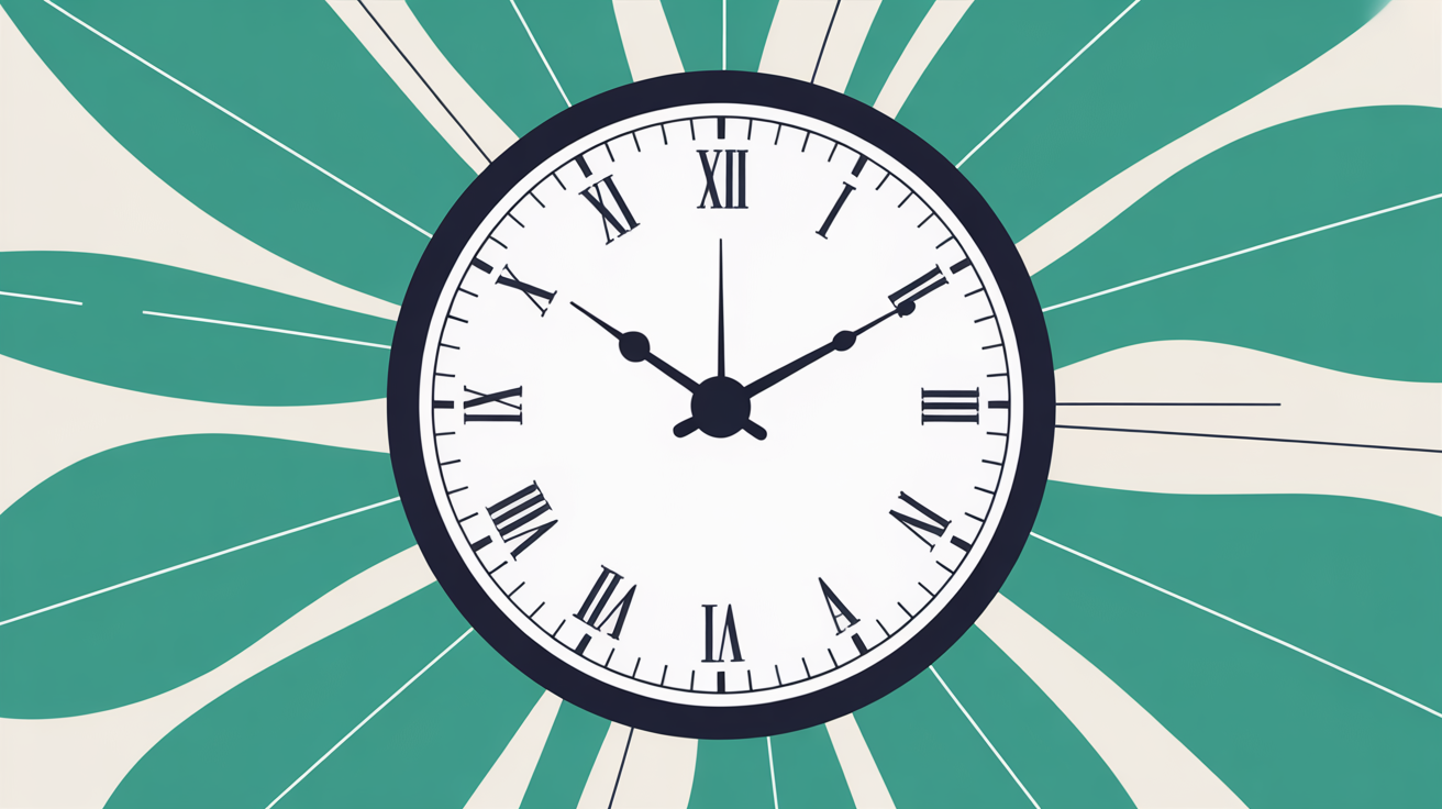 Abstract clock face with teal lines radiating outward suggesting continuous 24/7 activity and business reach