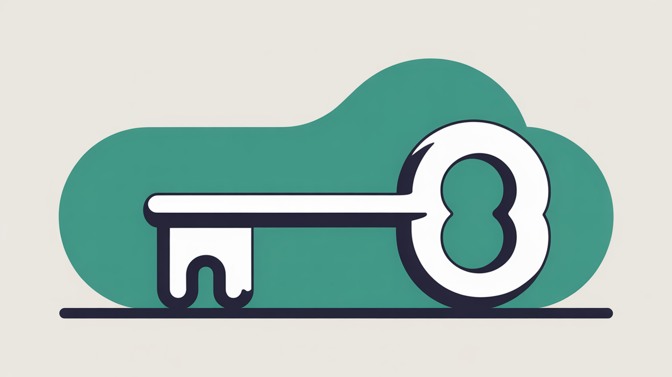 Flat illustration of a single stylised key in teal on a warm grey background, suggesting ownership and direct access to a website