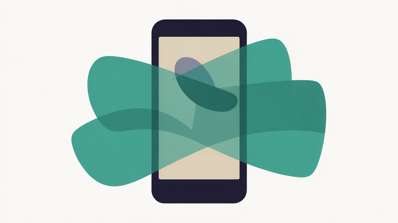 Simplified flat illustration of a mobile device screen with abstract shapes suggesting content obscured by a large overlay element