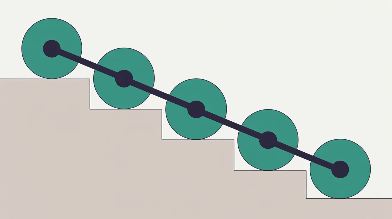 Abstract flat illustration of a teal ordered sequence of connected nodes descending across a warm grey background, suggesting a repeatable procedure