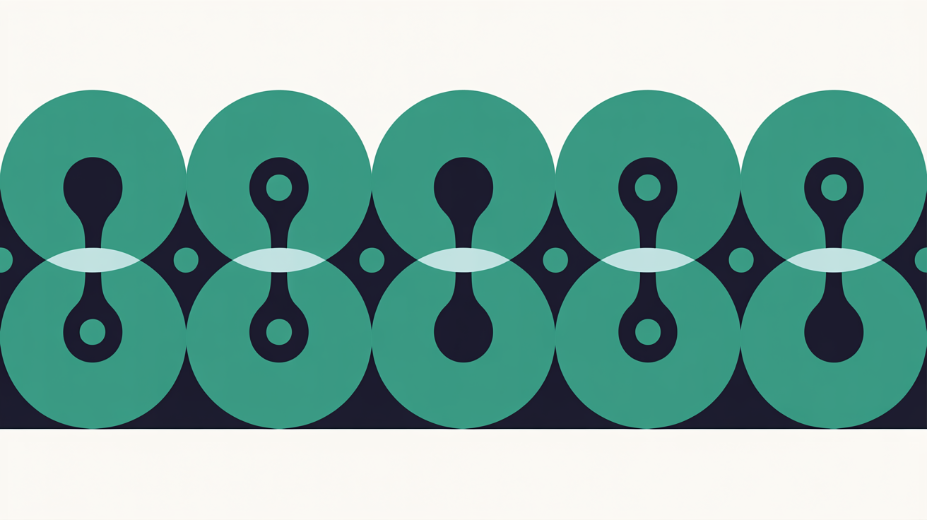 Abstract illustration of a filtering gate made of overlapping circles selectively letting some shapes through while blocking others