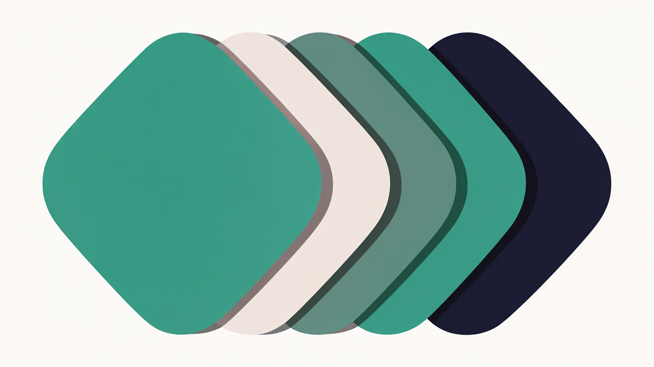 Abstract flat illustration of several overlapping translucent shapes layered slightly askew, suggesting repetition and overlap