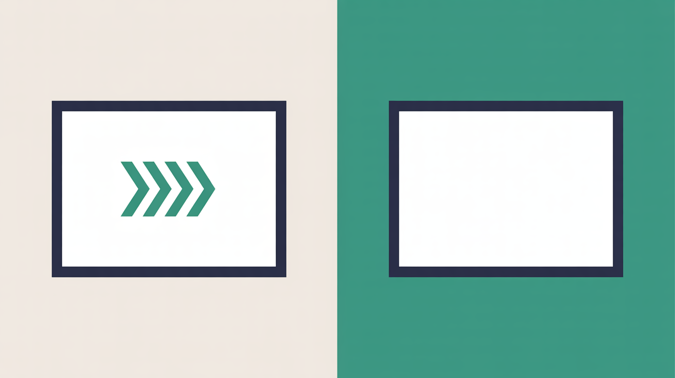 Two framed panels on a split warm grey and teal background, the left one carrying a small teal chevron motif and the right one empty