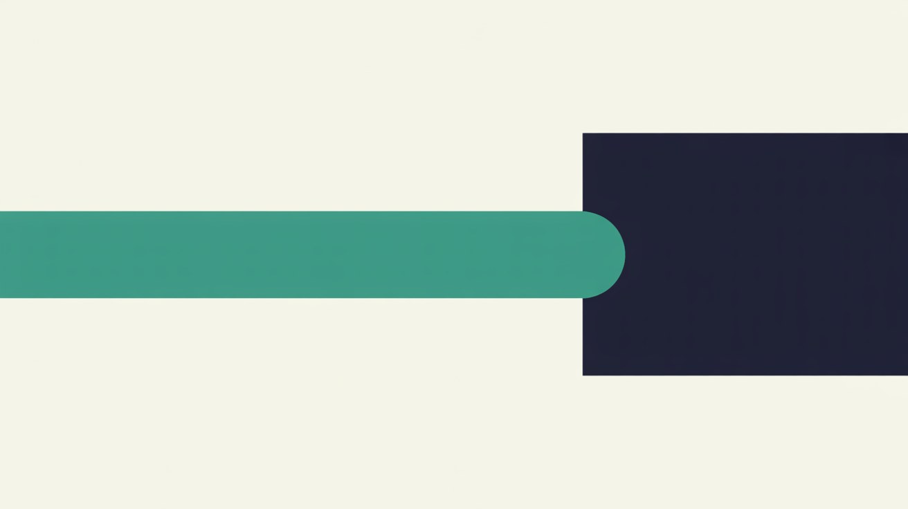 Flat illustration of a teal line running to a solid navy block and stopping, on a warm grey background