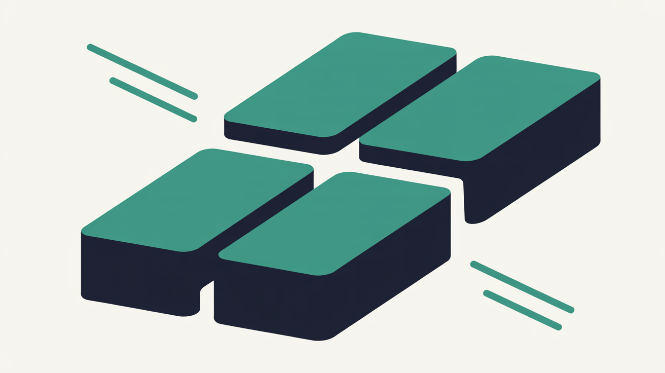 Bold geometric illustration of a teal square crossing a clean dividing line into separate zones on a warm grey background