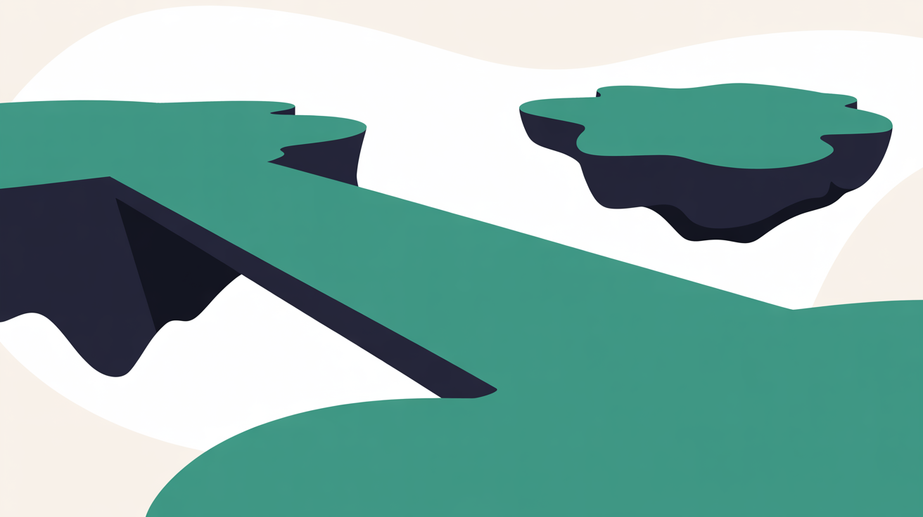 Flat illustration of a solid teal bridge connecting two platforms with a warm grey background representing stable online presence