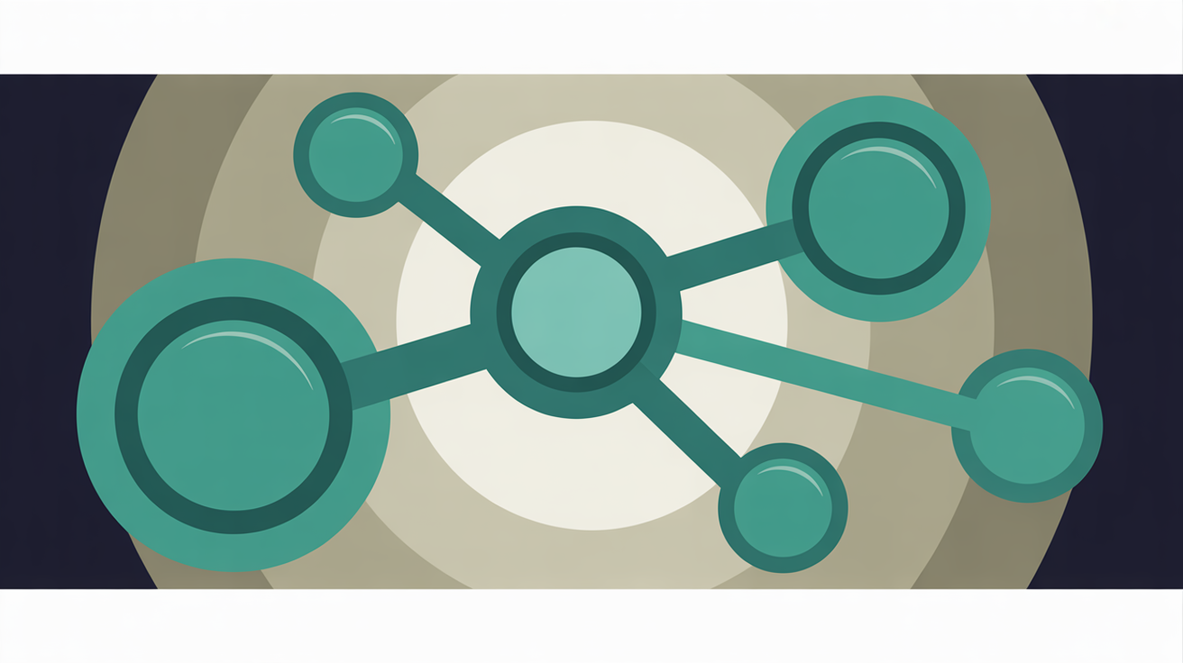 Abstract teal nodes connected by clean lines on warm grey background, suggesting a layered operational response and monitoring system