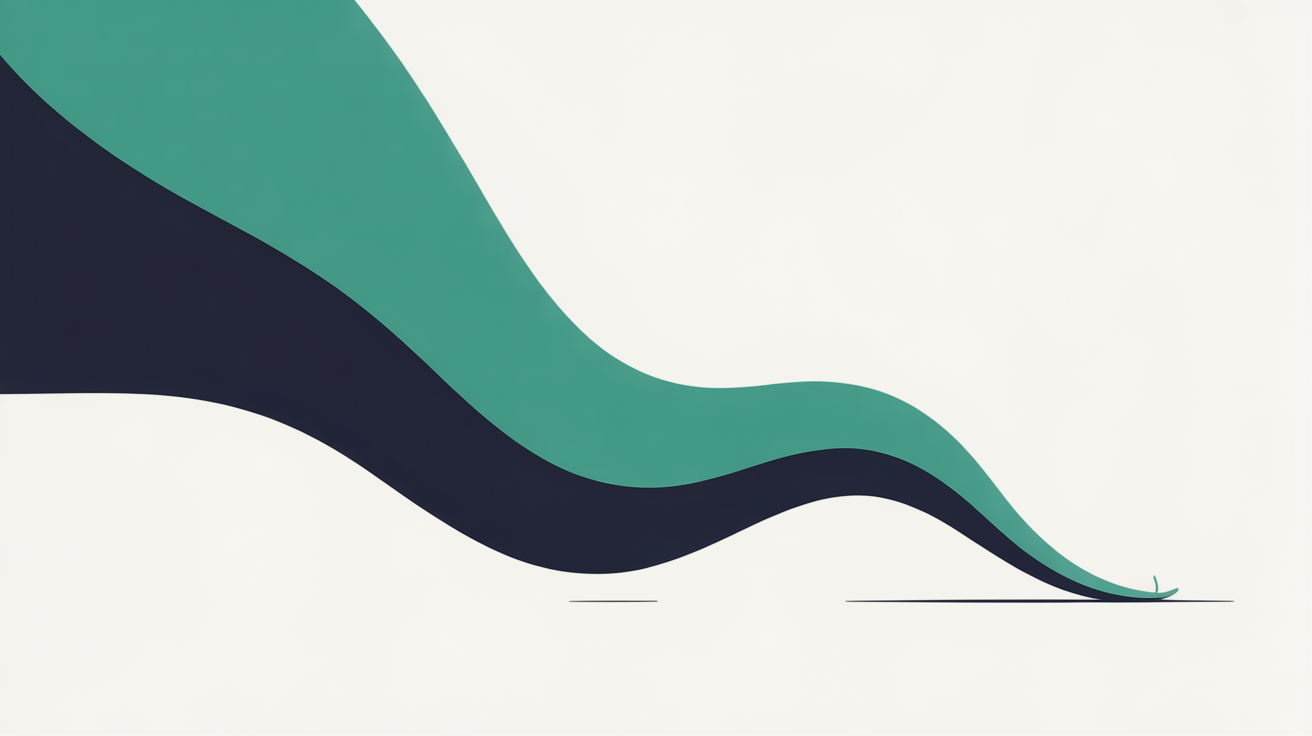 Abstract illustration of a downward-trending teal line gently dimming on a stone grey background, suggesting a search ranking diminishing over time