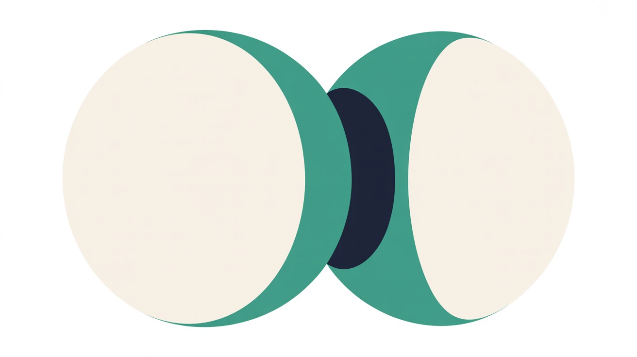 Two large pale discs overlapping slightly out of alignment, with a dark navy sliver visible between them, on a warm off-white background
