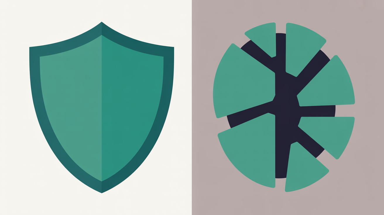 Split illustration showing a padlock with teal accent on one side and a warning symbol on the other, representing secure versus insecure website connections