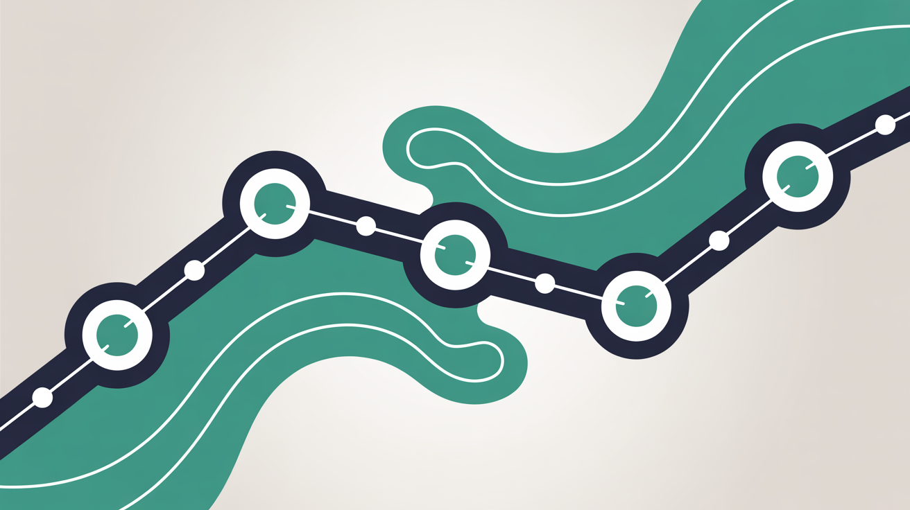 Abstract flat illustration of connected nodes forming a progression suggesting automation and evolution