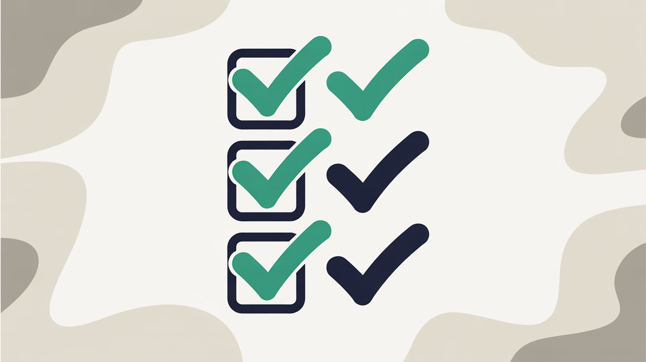 Abstract illustration of teal checkmark shapes arranged in a vertical column representing a step-by-step verification sequence