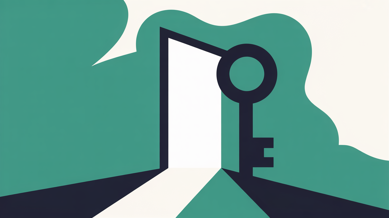 An abstract open doorway with a key beside it, representing owning your website and being free to move it