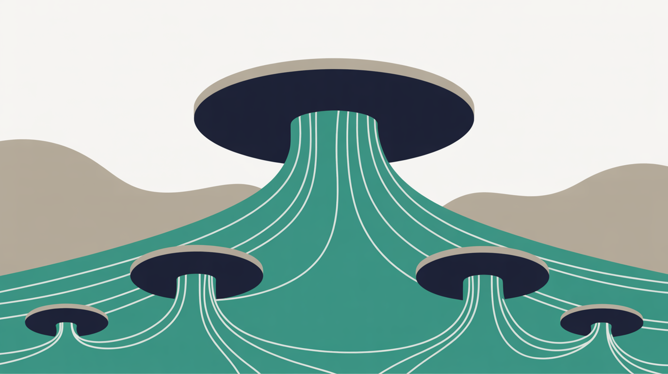 Abstract flowing shapes suggesting data being absorbed before reaching its destination