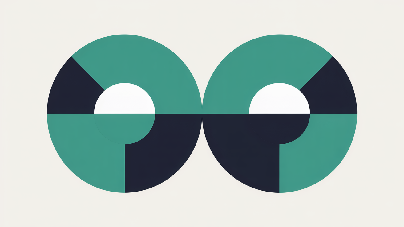 Abstract illustration of overlapping circular zones in teal and grey, representing partial versus complete website visitor tracking coverage