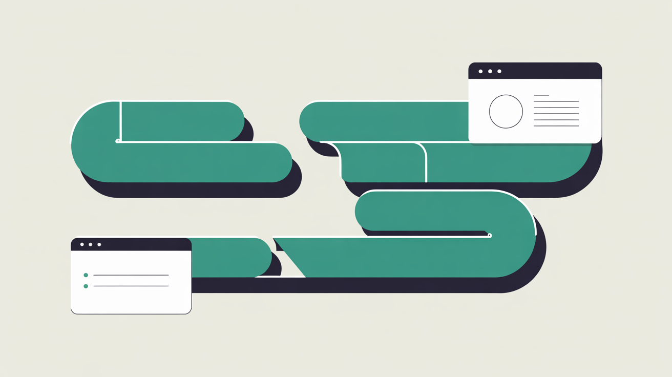 Abstract teal geometric shapes suggesting data channels with filtering and measurement on a warm grey background