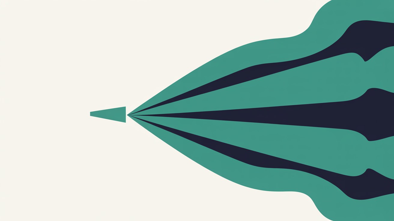 Flat illustration of teal and navy lines fanning out from a single point across a warm off-white background