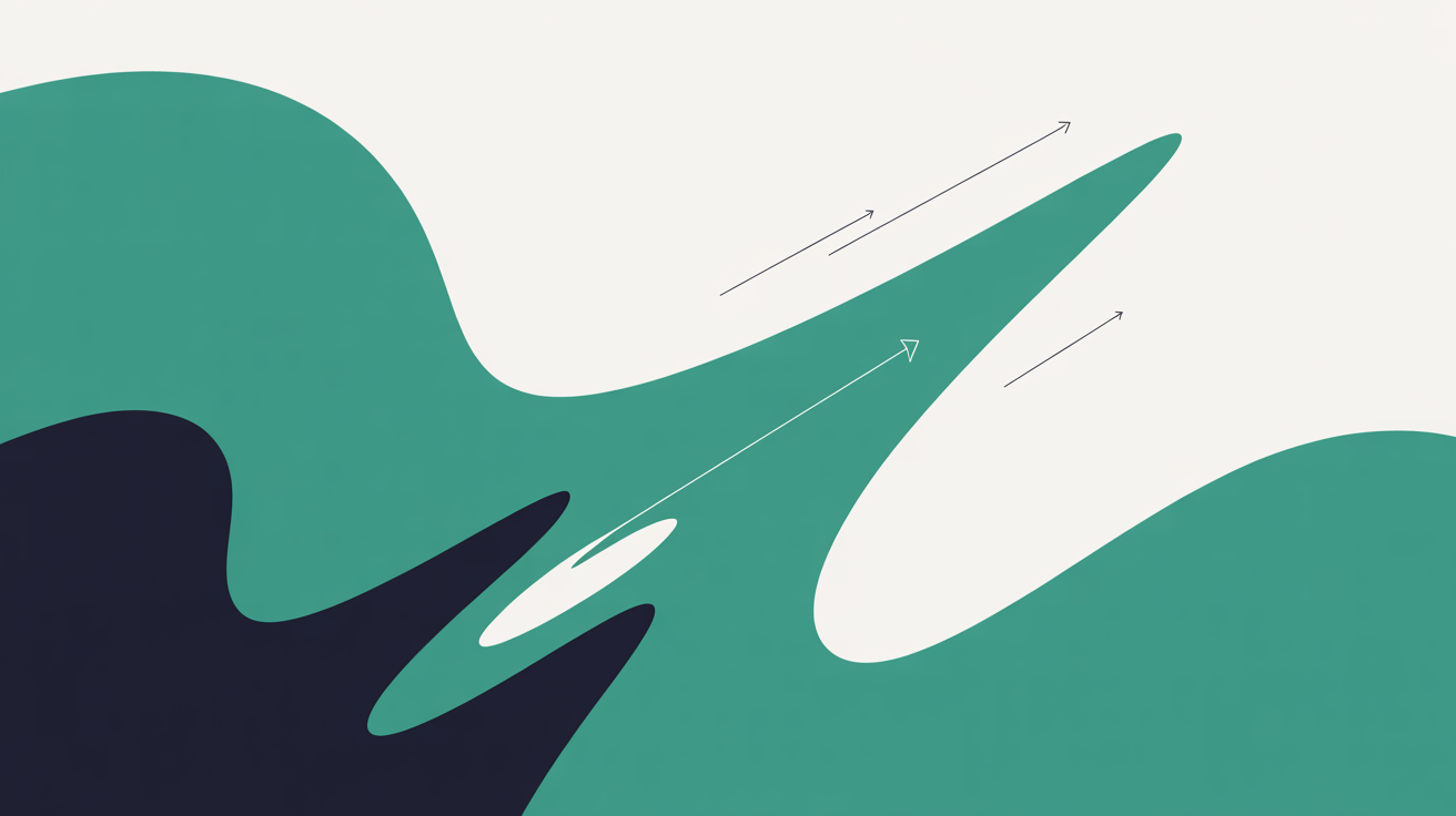 Minimalist flat illustration of upward-flowing teal lines against a warm grey background, suggesting fast and clean website performance