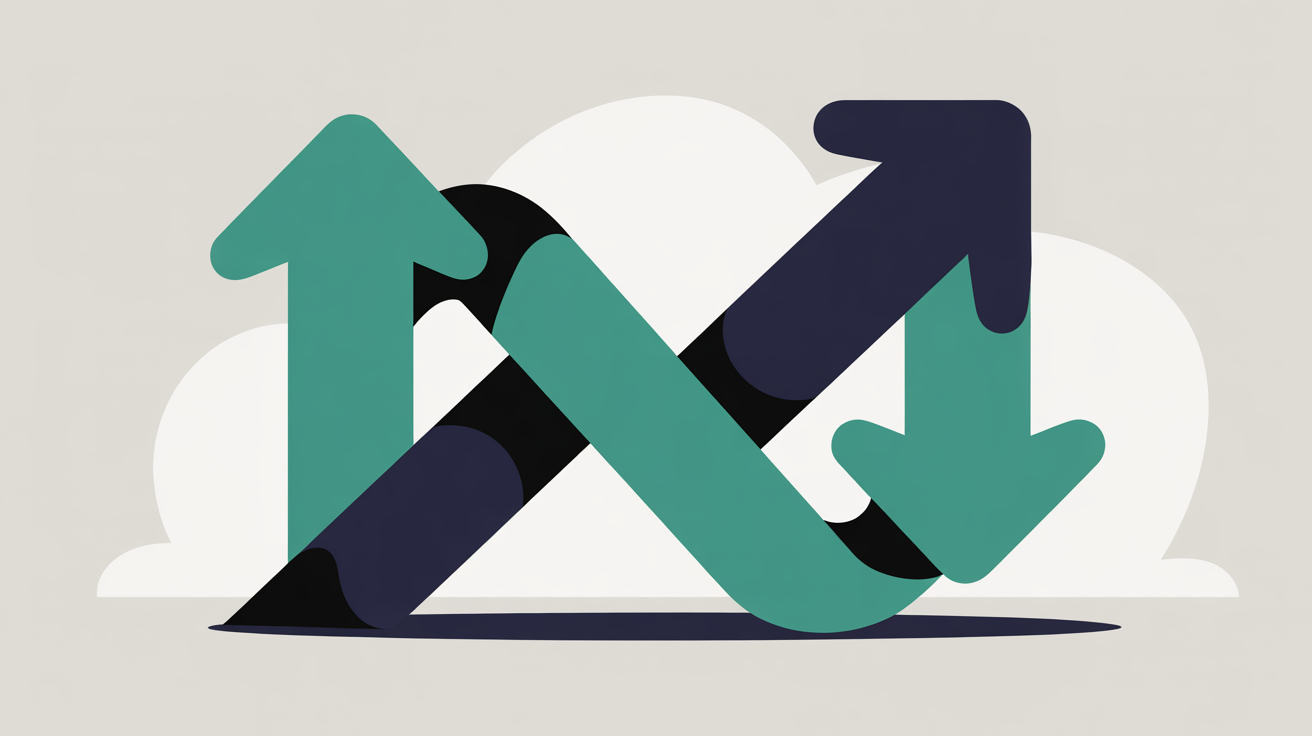 Abstract upward and downward arrows in teal suggesting ranking movement on warm grey background