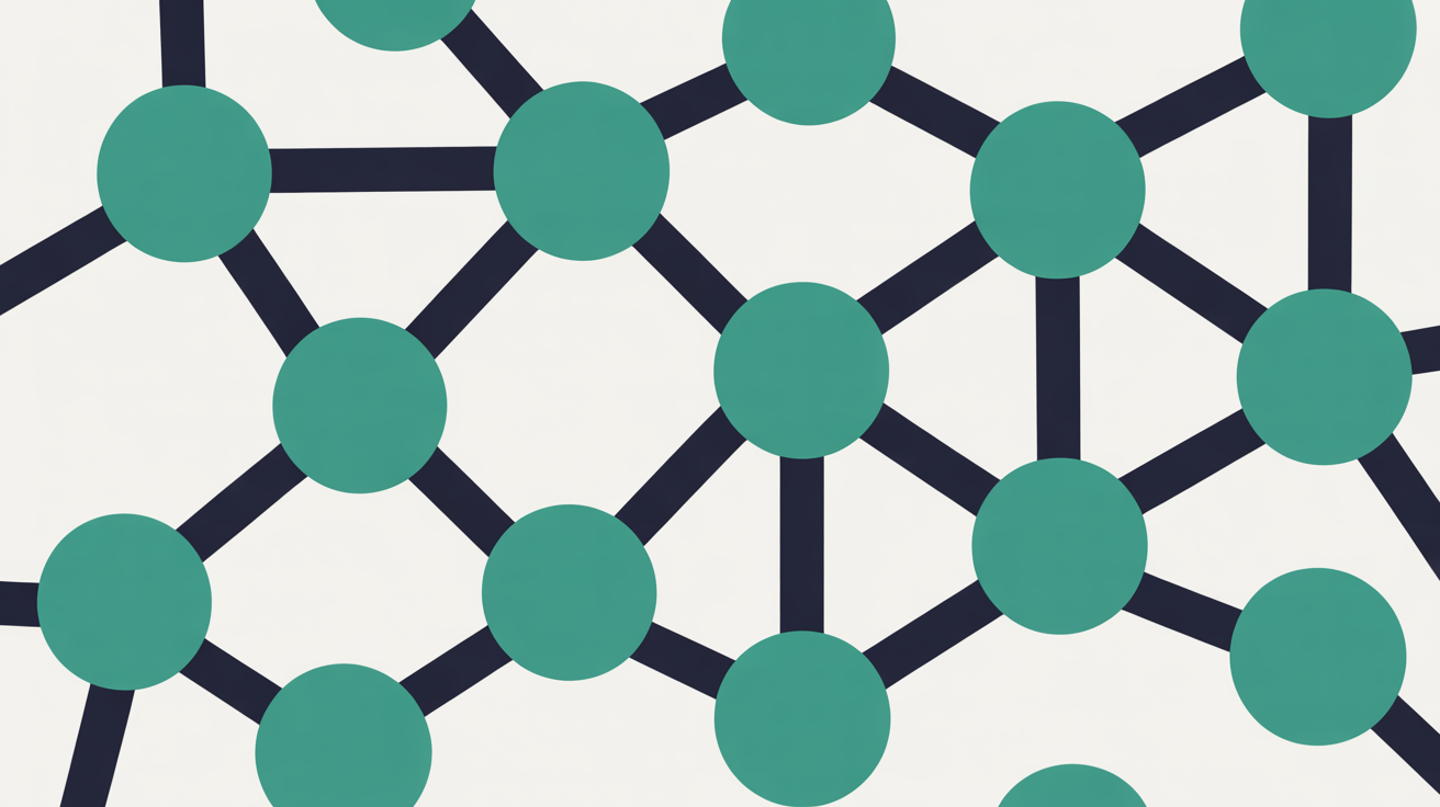 Network visualization representing technical infrastructure supporting content authority