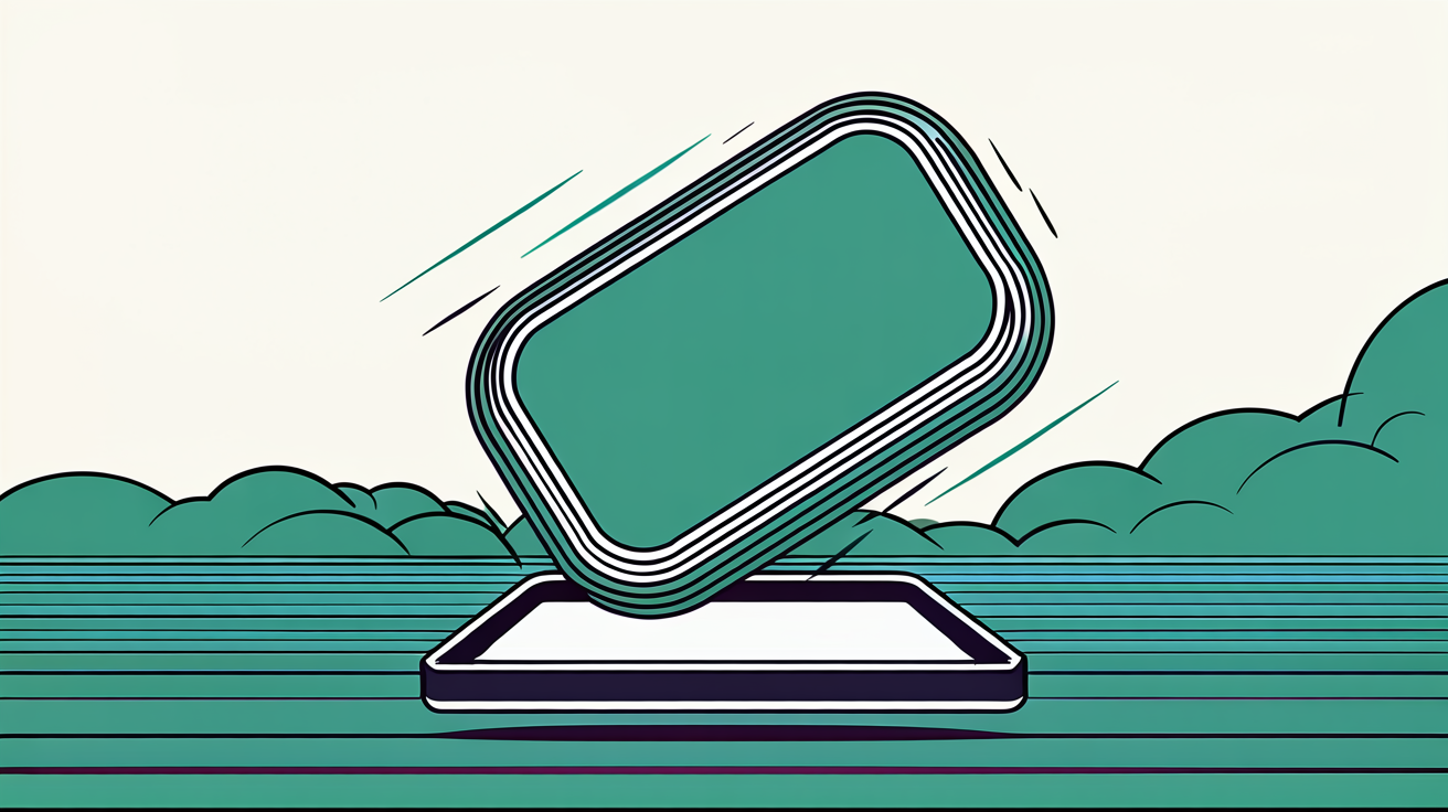 Abstract flat illustration of a single rounded rectangle floating above a row of horizontal lines, teal accent on warm grey background