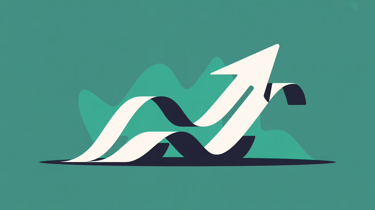 Abstract flat illustration showing upward-flowing teal geometric shapes suggesting website search visibility on a warm stone grey background