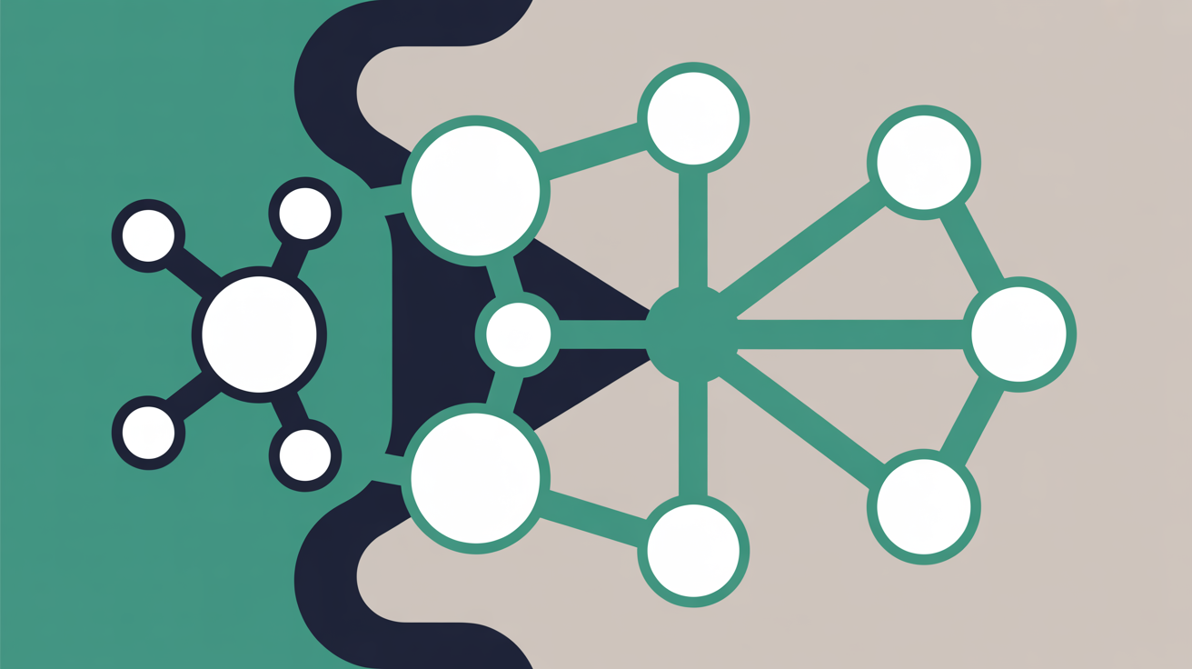 Connected nodes and flowing lines representing the diverging paths of the hosting industry