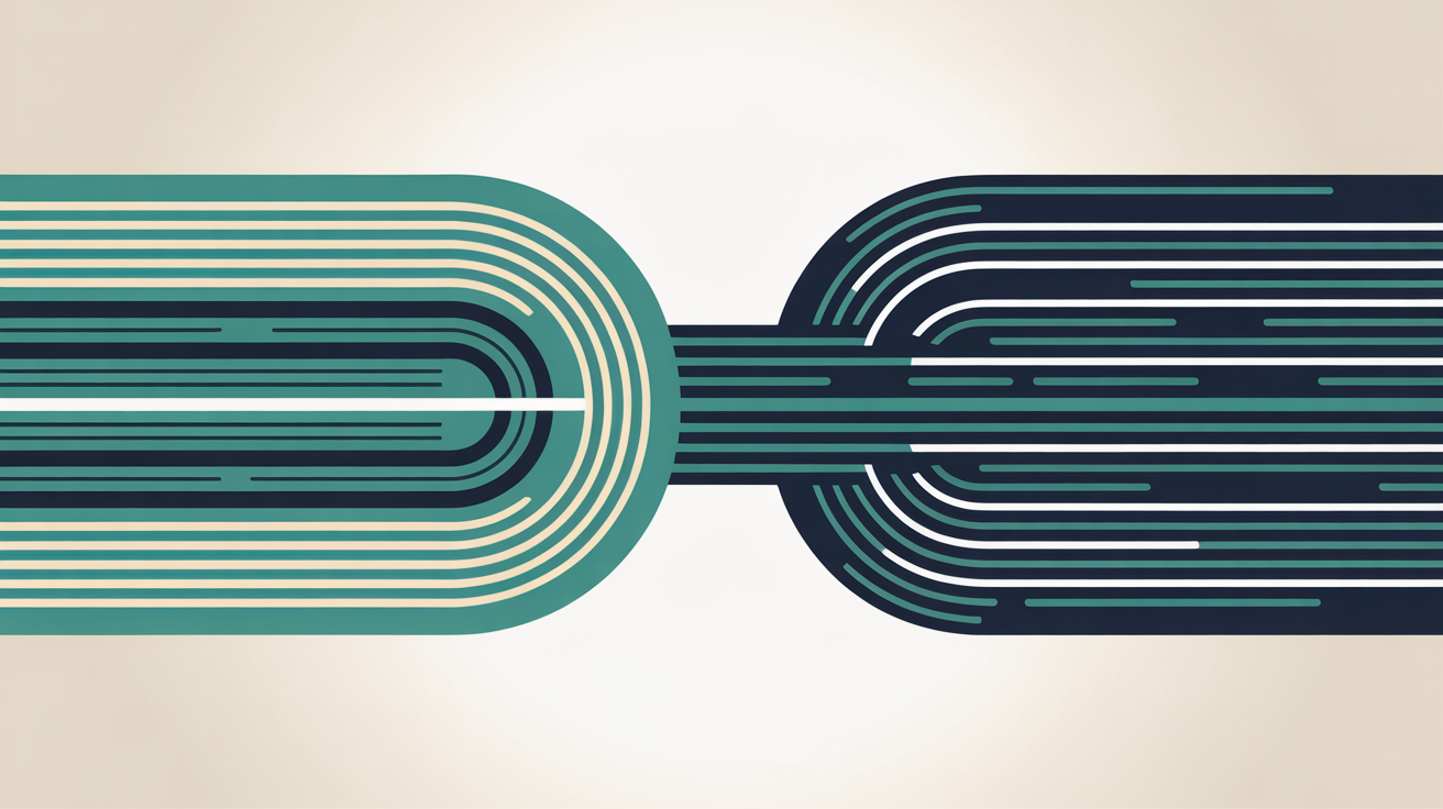 Flat illustration of parallel horizontal lines flowing at different speeds with teal accents on warm grey background suggesting fast and slow data pathways