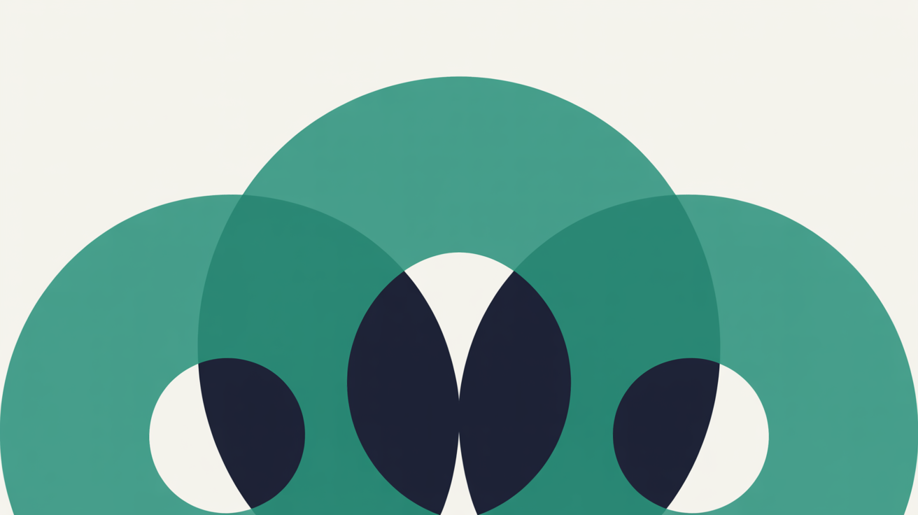 Abstract flat illustration of overlapping teal circles suggesting cycles of renewal against a warm off-white background