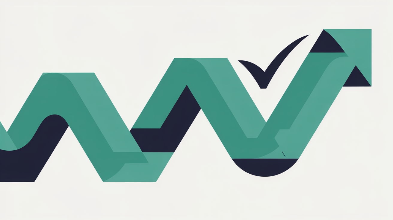 Abstract flat illustration of a clean upward-curving path made of layered teal shapes on a warm stone background