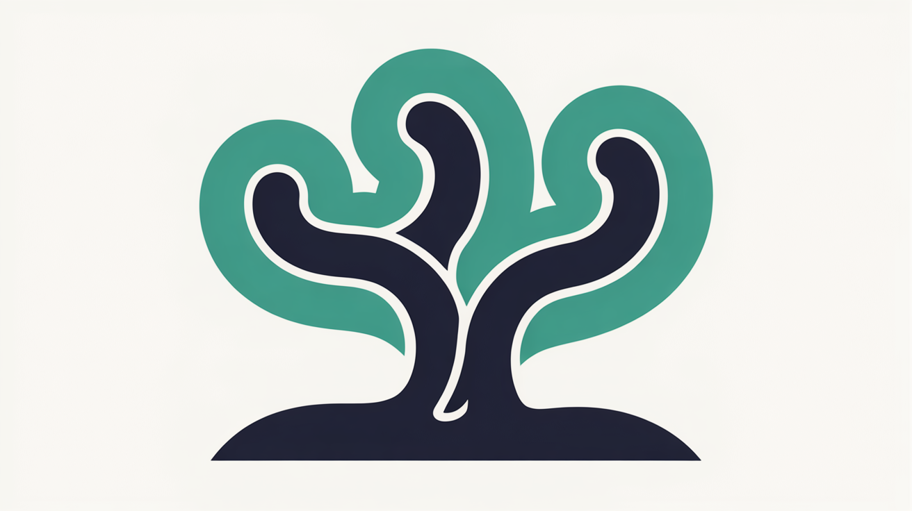 Abstract flat illustration of two winding teal paths merging into one rooted form on a warm grey background, suggesting a confident choice of online identity