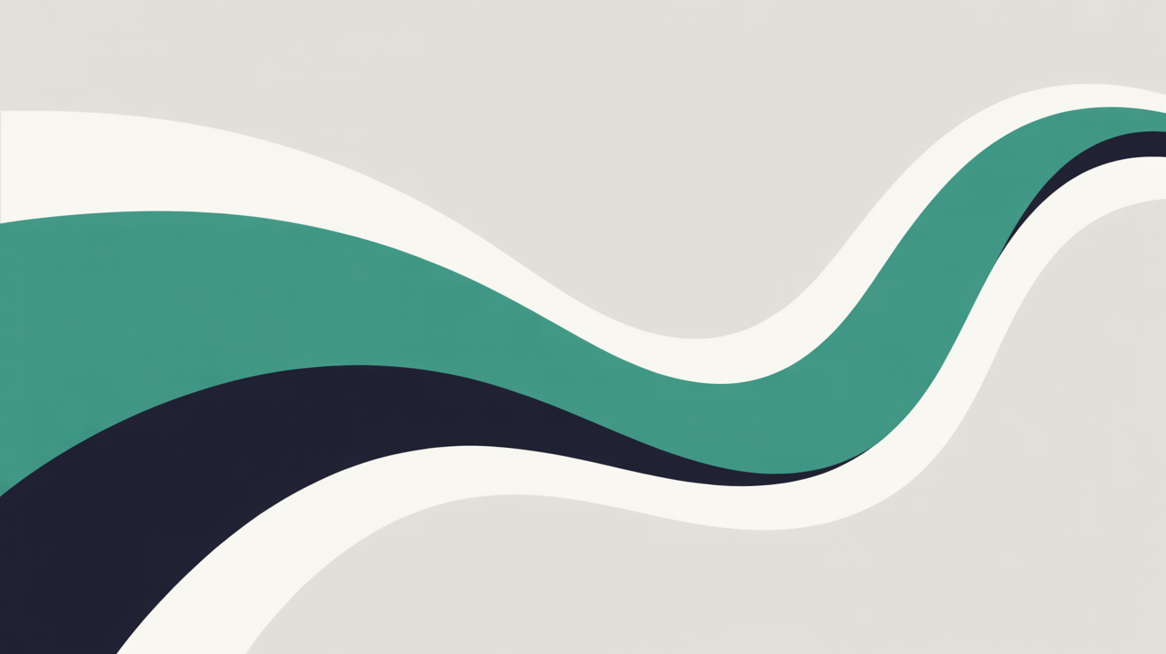 Flat illustration of a clean upward path, flowing teal line on warm stone grey background, minimal and forward-moving