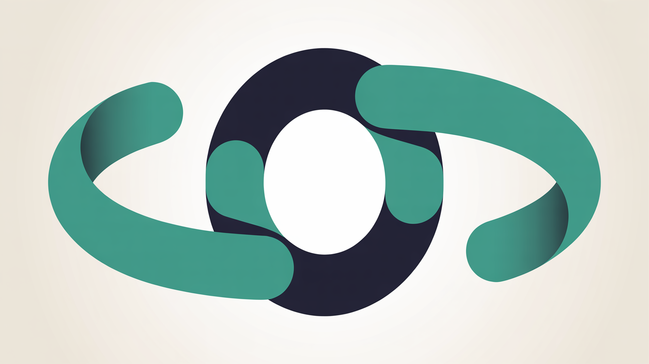 Abstract circular recurring cycle illustration in teal on warm grey, suggesting continuous automated scheduled operations