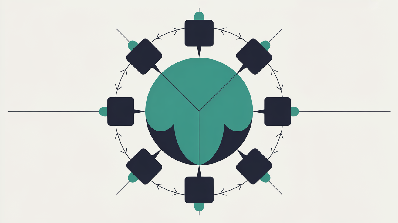 A repeating cycle of small tasks orbiting a steady centre, suggesting continuous renewal and upkeep