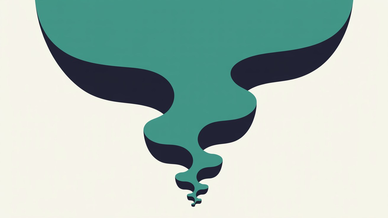 Flat illustration of a large teal mass funnelling downward through progressively narrowing channels into a small shape at the bottom
