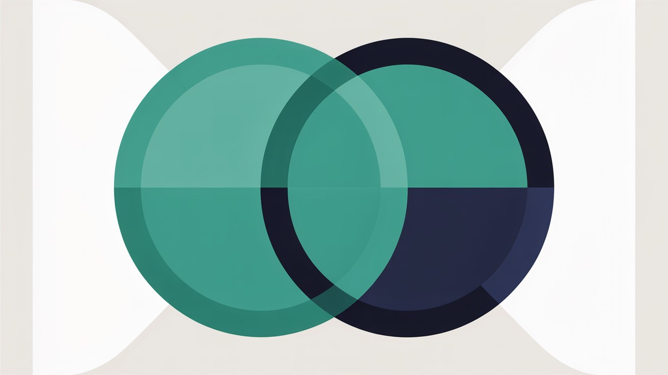 Overlapping translucent circles in teal and navy on warm grey suggesting layered responsibility between two organisations