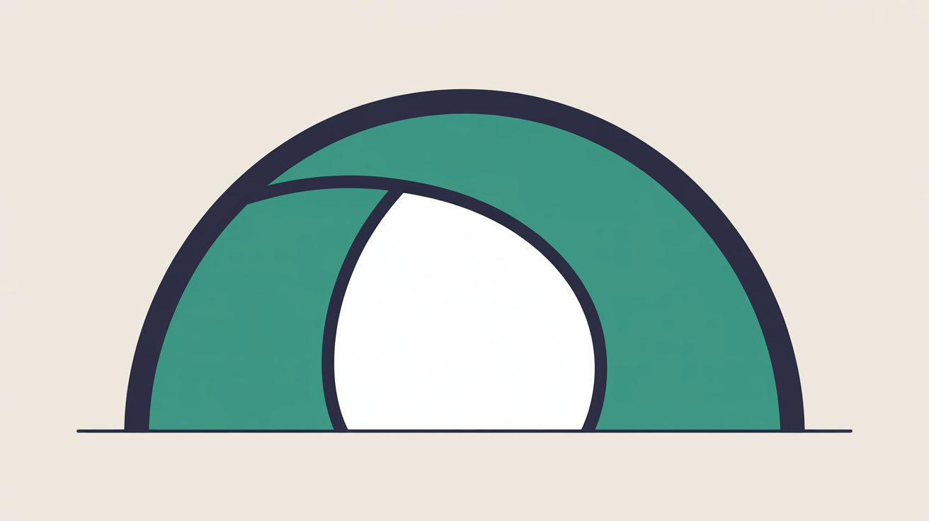 Flat illustration of a narrow teal arc nested inside a much wider outer arc on a warm grey background